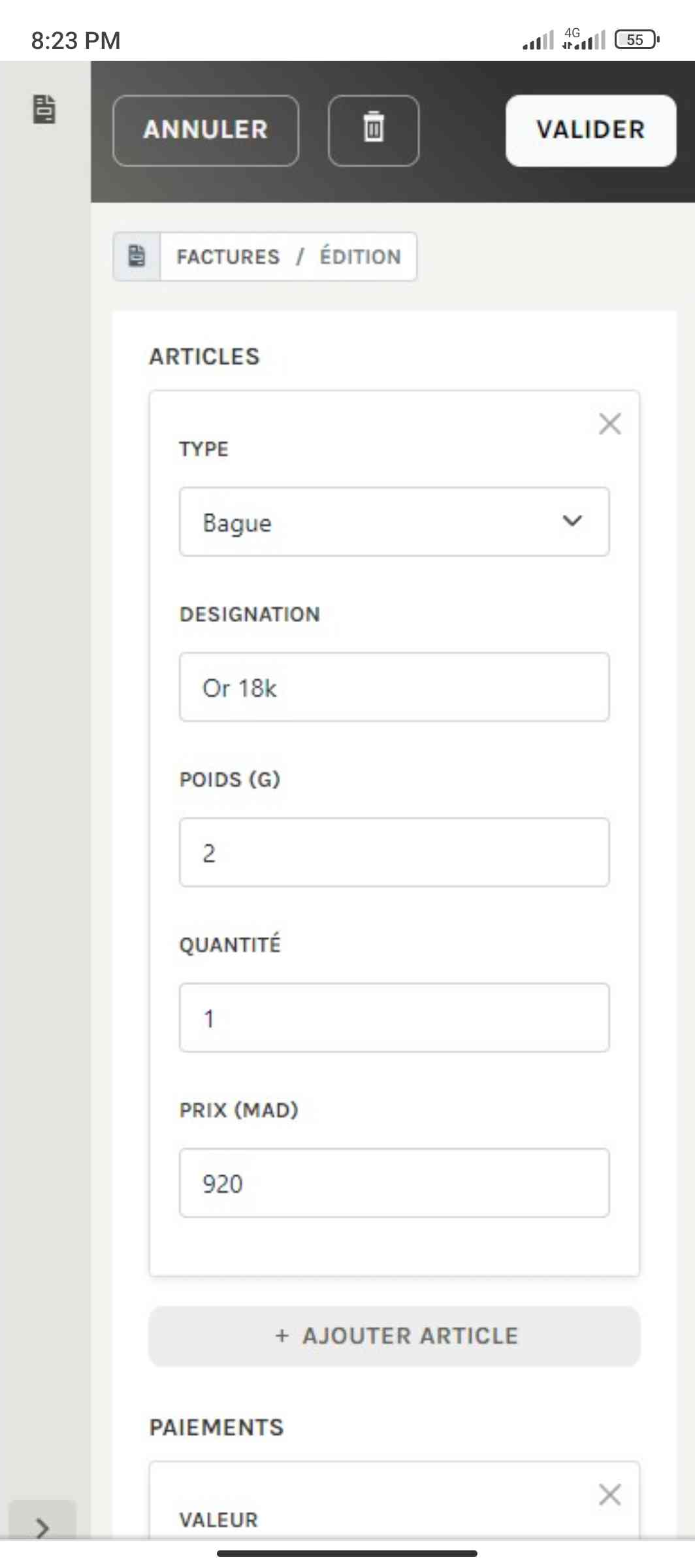 Screenshot of the app